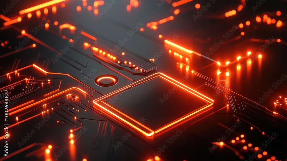 Poster abstract glowing data flow and circuits on a black background, perfect for cybersecurity and tech vi
