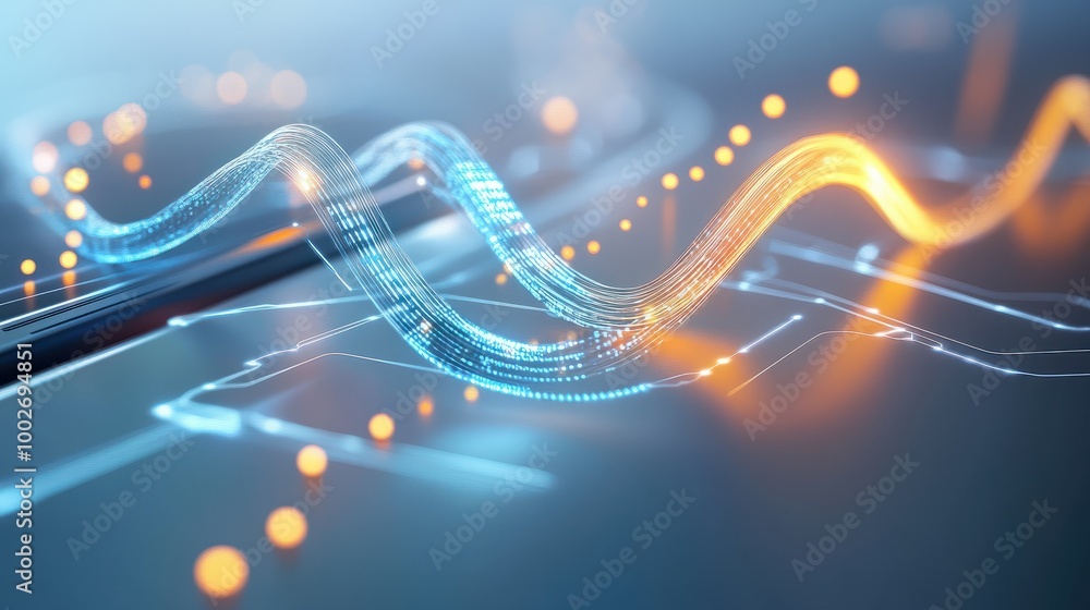 Poster abstract glowing holographic data floating against a gray background, representing futuristic tech a