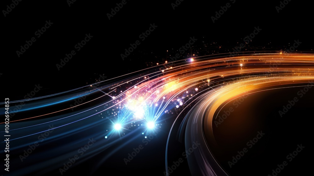 Poster abstract glowing lines representing data flow and connectivity, on a black background