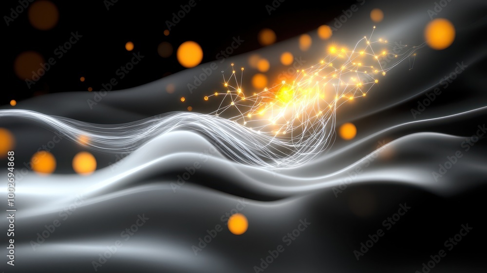 Aufkleber abstract glowing lines representing data flow and connectivity, on a black background