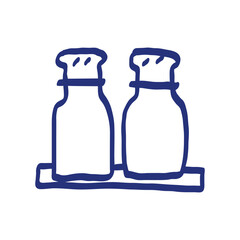 Salt and pepper shaker. Kitchenware sketch. Doodle line vector kitchen utensil. Hand drawn illustration. Black and white outline icon
