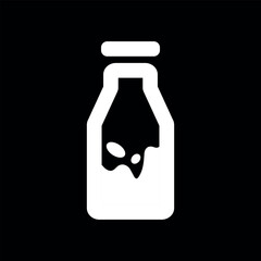 Milk Free or Lactose Free Vector Flat Icon Design on Black Background. Allergen Free Symbol Inversion. Organic Food Label Illustration with Drop for Web, Packaging.