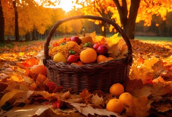 vibrant array fallen leaves seasonal produce arrangements showcasing rich colors textures autumn harvest, foliage, organic, rustic, landscape, design