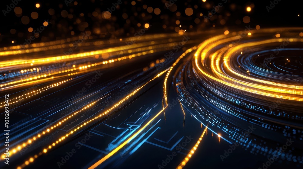 Poster futuristic holographic data streams glowing on a black background, symbolizing digital innovation an