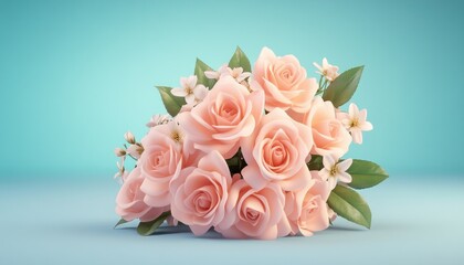 Obraz premium Stunning Bouquet of Soft Pink Roses and Delicate Blossoms, A Symbol of Beauty, Love, and Romance Perfect for Weddings, Anniversaries, or Special Occasions A Breathtaking Display of Nature's Elegance