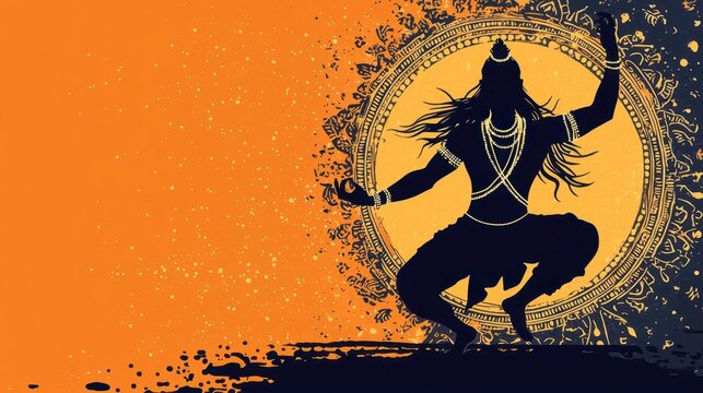 Shiva performing Janu Sirsasana headtoknee pose, symbolizing humility and focus, surrounded by glowing mandalas, Shiva, yoga, humility