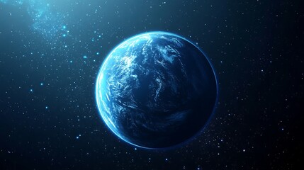 Fototapeta premium Vector illustration of a realistic planet with liquid surface texture, rendered in spatial horizontal style. Depiction of the planet as seen from a satellite in outer space
