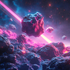 spacescape art: Asteroid Field in a Synthwave Style: A Spacescape Art Piece