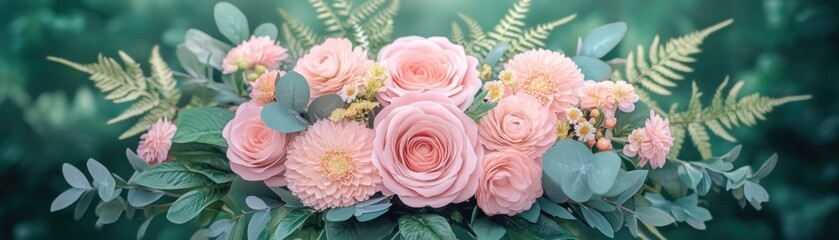 Fototapeta premium Vibrant Pink Blossoms and Foliage A Stunning Floral Arrangement, Fresh, Energetic, and Perfect for Any Occasion