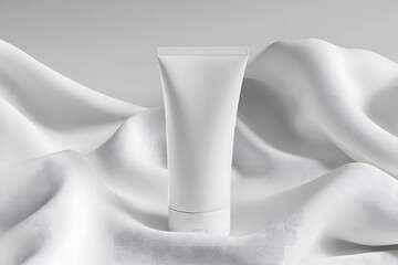 Minimalist Skincare Tube on Luxurious Fabric Background