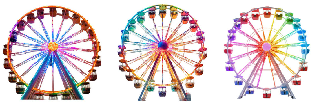 Colorful illuminated ferris wheel set vibrant carnival atmosphere transparent background - Powered by Adobe
