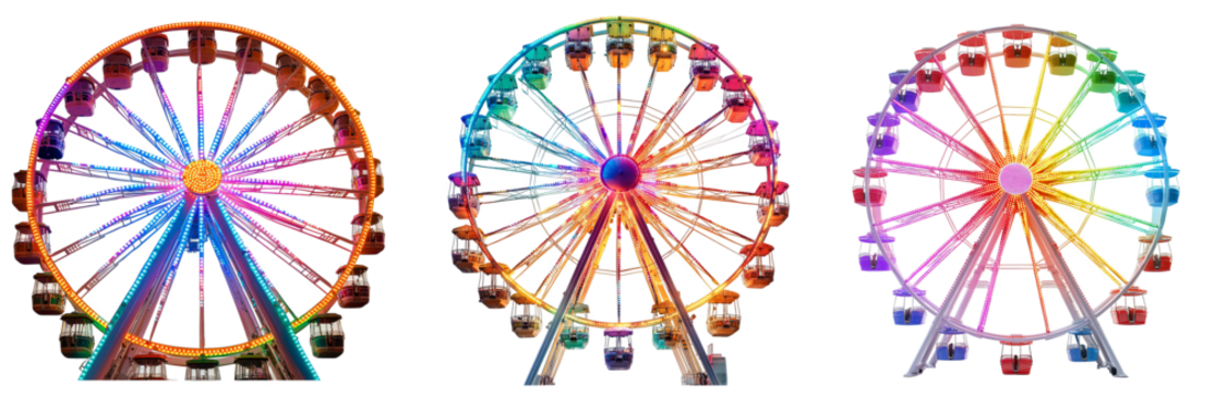 Colorful illuminated ferris wheel set vibrant carnival atmosphere transparent background