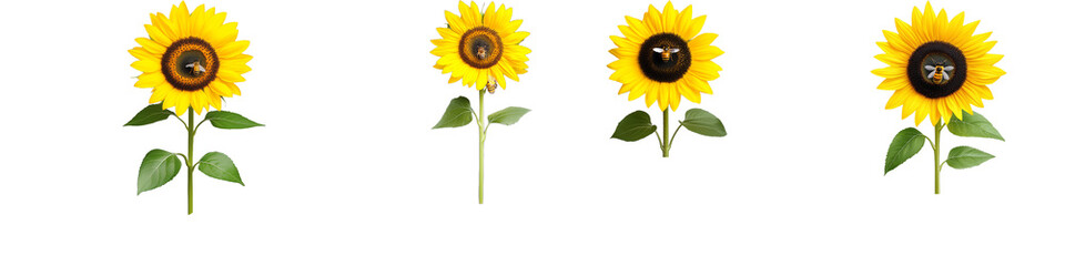 Obraz premium Collection of vibrant sunflowers with expressive faces on transparent background emphasizing emotions and nature