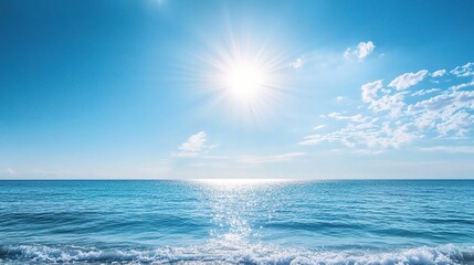 Bright Sunny Ocean Scene with Clear Blue Sky