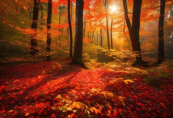 Fototapeta premium captivating image vibrant autumn foliage adorned sparkling dewdrops highlighting rich hues seasonal transition, leaves, colors, crisp, trees, forest