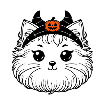 halloween cat wearing pumpkin headband clip art preview