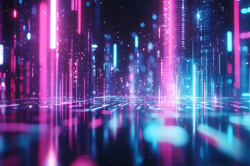 Craft a futuristic metropolis skyline at night, ablaze with neon lights and pulsating with energy, set against a starry sky for a mesmerizing panoramic view