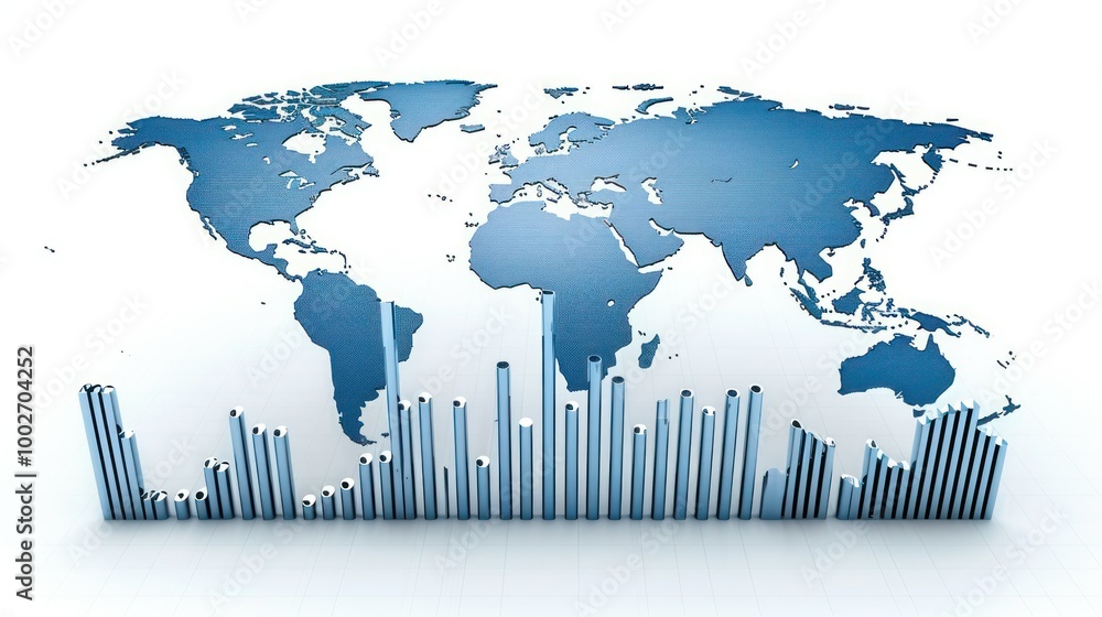 Poster world map: a world map with highlighted areas showing global business growth