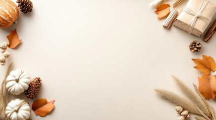 A simple, elegant Thanksgiving border with neutral fall colors, perfect for a modern holiday design.