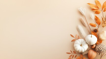 A simple, elegant Thanksgiving border with neutral fall colors, perfect for a modern holiday design.