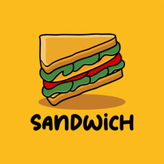 Sandwich logo design emblem vector illustration template with yellow background