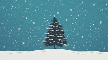 Fototapeta premium Wallpaper featuring a minimalist Christmas tree silhouette against a snowy background.