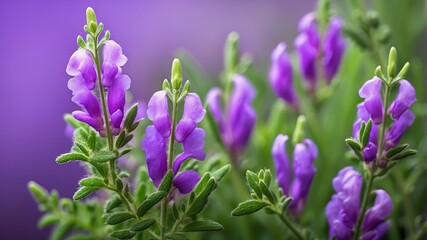 Obraz premium Close-up of a clump of vibrant purple and pink wildflowers against a lush green background.