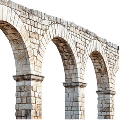 Roman Aqueduct stone wall isolated on transparent or white background