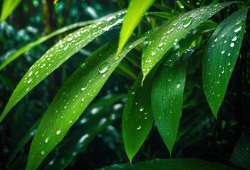 close vibrant lush green plant foliage enhanced water droplets reflecting light, aesthetics, bloom, botanical, cultivars, color, composition, deciduous