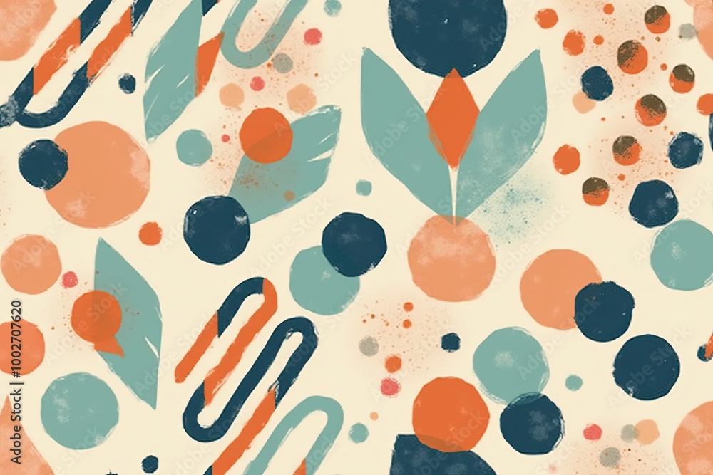 Poster abstract geometric pattern with circles and leaves for modern artistic design.
