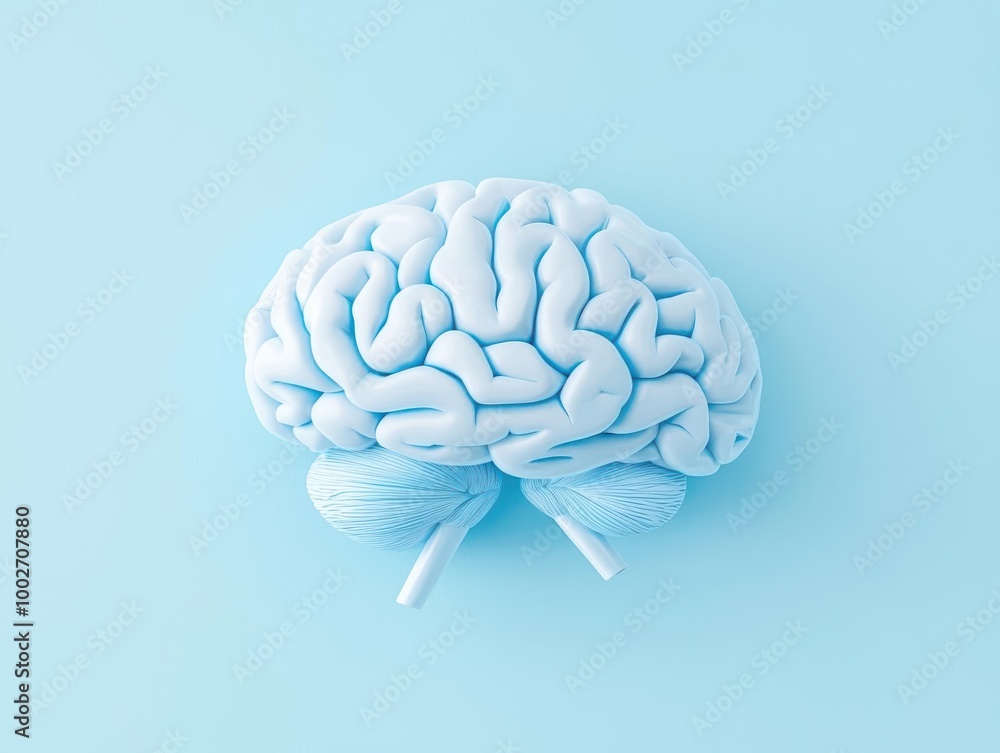 Poster a creative representation of a blue brain on a soft pastel background, symbolizing intelligence and 