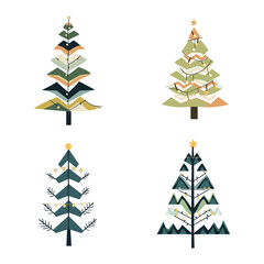 Obraz premium Abstract Christmas Tree with Zigzag Branches and Lights in Flat Vector