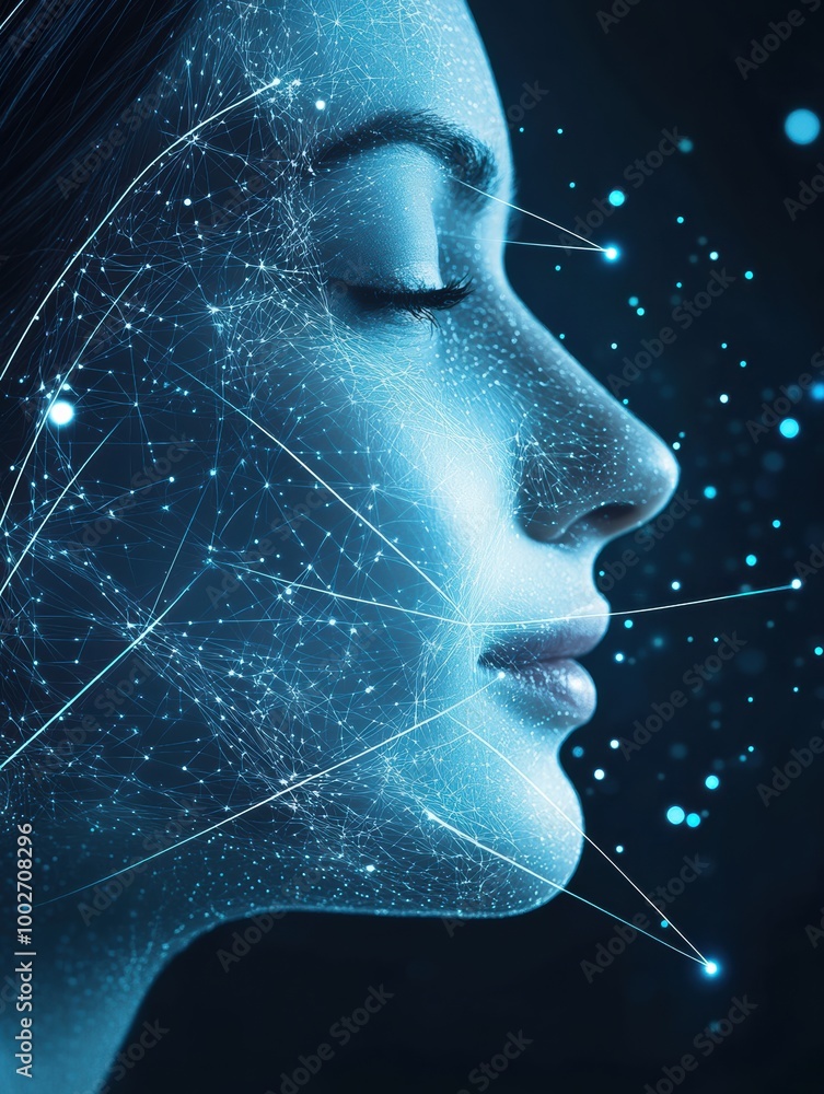 Leinwandbilder abstract digital representations of skincare procedures with lines and dots illustrating facial cont