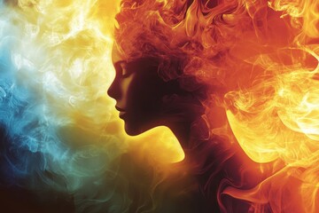Abstract Portrait of a Woman Embracing Fire and Smoke