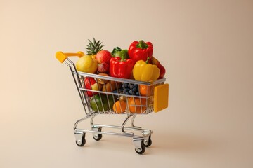 shopping cart full of products on white background isolated.
