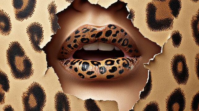 Sensual animal print lips make up concept 