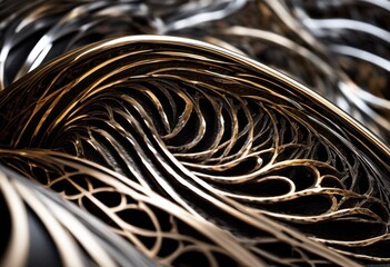 detailed macro close capture complex intricate metal surface patterns showcasing reflections, texture, design, reflectiveness, shiny, layer, geometric