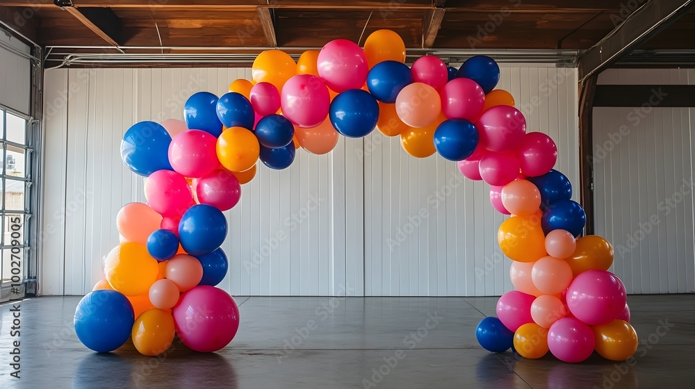 Poster vibrant and colorful balloon arch backdrop customizable to suit any event party or setting adaptable