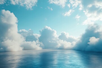 Fototapeta premium Celestial Sea: Serenity and Tranquility Reflected in a Calm Ocean Under a Vast, Blue Sky