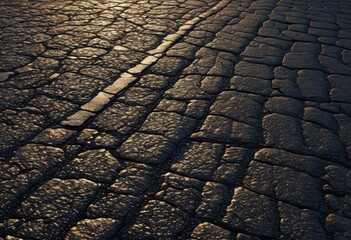 high resolution detailed asphalt texture highlighted bold sunlight shadows intricate surface patterns, pavement, road, blacktop, crack, grain, line, street