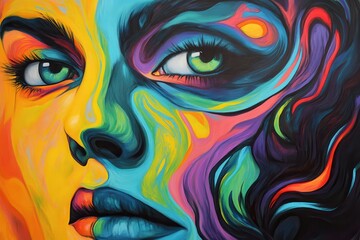 Obraz premium Abstract Portrait of a Woman with Vibrant Colors and Strokes