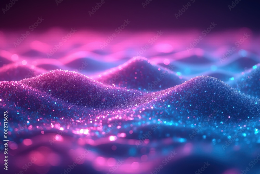 Poster Magical neon waves and glittering light particles for design.