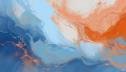 Fototapeta premium Shades of Blue and Orange Background with Marble Texture, Blending Cool and Warm Tones for a Vibrant and Eye-Catching Design, Ideal for Modern Branding and Creative Art Projects