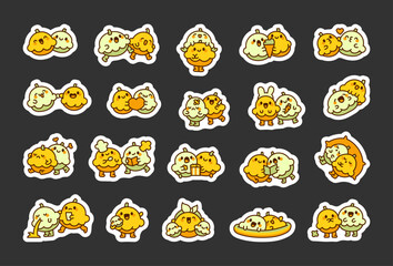 Cute couple patisson. Sticker Bookmark. Charming cartoon vegetable character. Hand drawn style. Vector drawing. Collection of design elements.