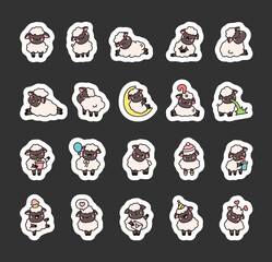 Cute blacknose sheep. Sticker Bookmark. Funny pet character. Hand drawn style. Vector drawing. Collection of design elements.