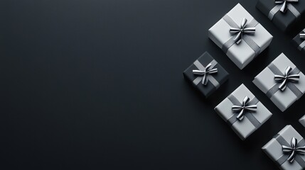 Elegant black and white gift boxes on a dark background