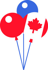 A vibrant vector illustration of a bunch of balloons in colors of Canadian flag in a flat cartoon style. Celebrating national holidays like Canada Day, expressing patriotism during international event