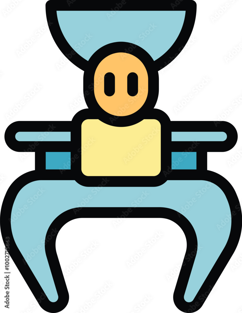 Poster cartoon icon of a robot claw arm holding a microchip, representing artificial intelligence and autom