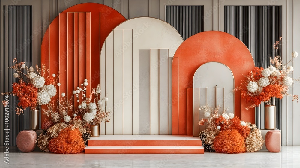 Poster elegant geometric shapes and forms integrated into a luxury decorative arch backdrop creating a mode