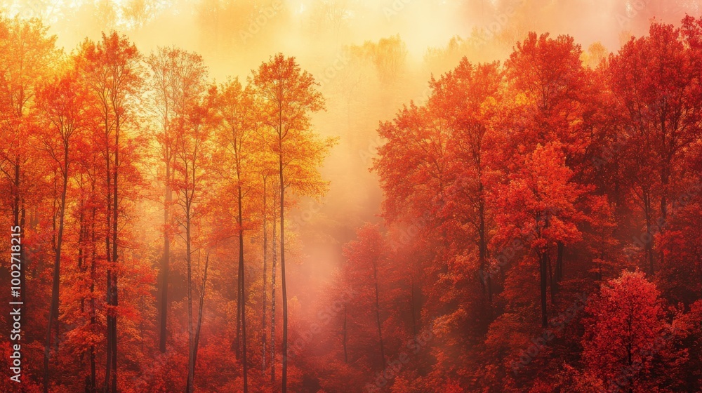 Poster as the sun begins to set, the forest transforms into a spectacle of fiery reds and oranges, creating
